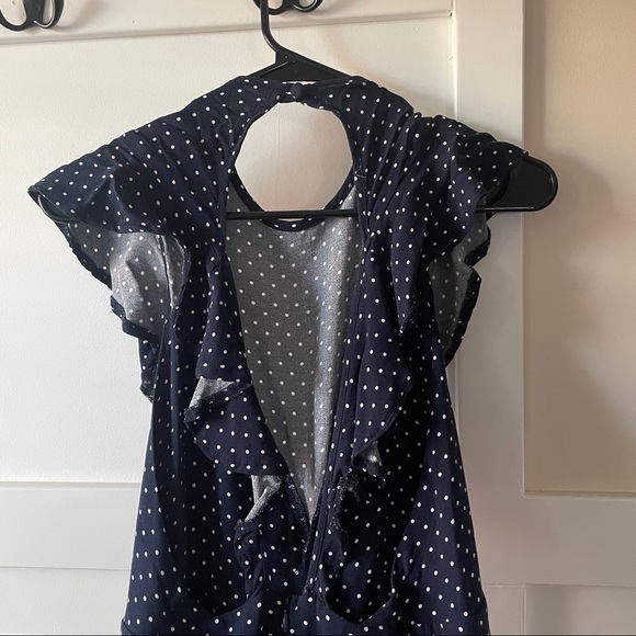 OLIVACEOUS | navy blue polka dot jumpsuit with open back - Picture 9 of 9